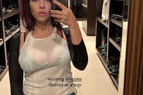 Kourtney Kardashian shocks fans with MAJOR hair change and flashes her bra in raunchy see-through..