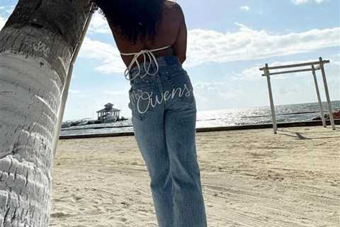 Simone Biles models ‘Mrs. Owens’ jeans for NFL fiancé during bachelorette party