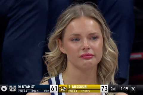 March Madness 2023 fans rip TNT over viral crying Utah State cheerleader