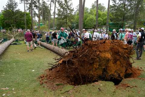 Masters spectators dive for safety as tree falls during violent storm
