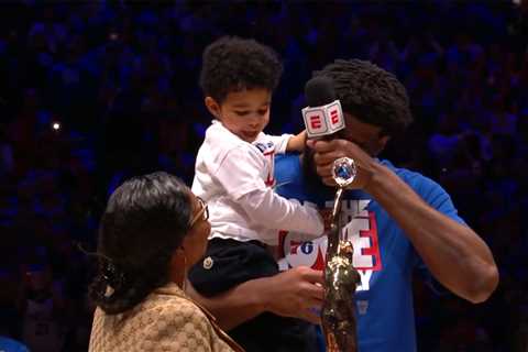 Joel Embiid’s adorable son crashed his MVP speech ahead of Game 3 vs. Celtics