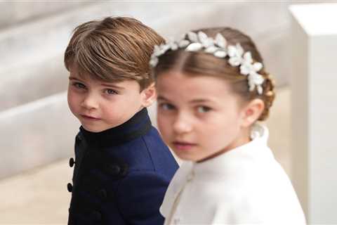 Princess Charlotte, 8, stands with little brother Louis, 5, and mum Kate at King Charles’ coronation