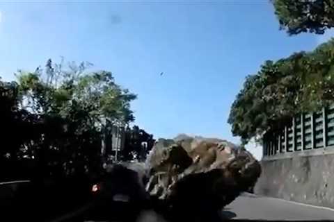 Video Shows Massive Boulders Crushing Cars After Taiwan Earthquake