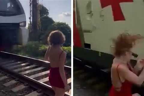 Woman Posing for Pics on Railway Track Hit by High-Speed Train