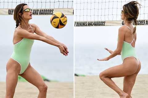 Alessandra Ambrosio Hits Beach In Thong Swimsuit For Volleyball