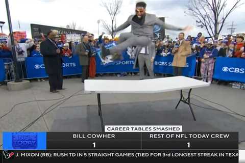 CBS NFL crew breaks tables in front of Bills Mafia before Chiefs game