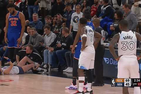 Two women tackled on court at Knicks-Timberwolves game as Karl-Anthony Towns gets close-up view