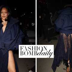 Rihanna Attended Rolling Loud in a Navy Blue $2,450 Balenciaga Upside Down Windbreaker Jacket