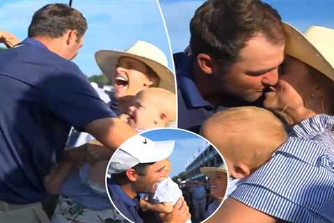 Scottie Scheffler kisses wife Meredith, hugs son Bennett in sweet moment after PGA Championship win