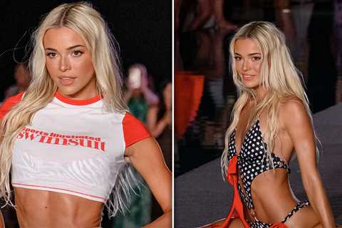Livvy Dunne Drops Into a Split on the Sports Illustrated Runway