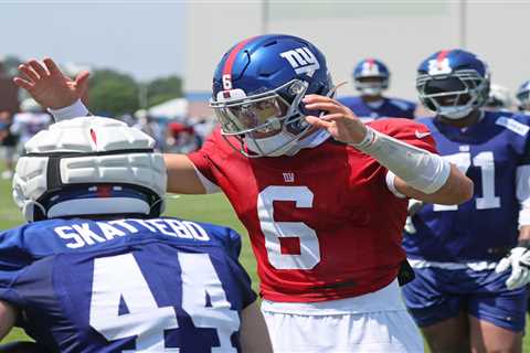 Jaxson Dart, Cam Skattebo show off rookie connection at Giants camp