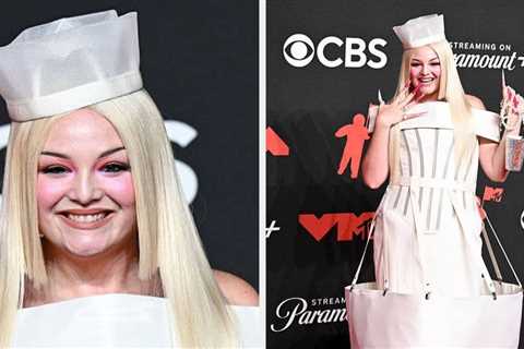 Mel Stalter Just Showed Up To The VMAs Red Carpet In A Dunkin' Cup Dress, And I'm Ready To Order..