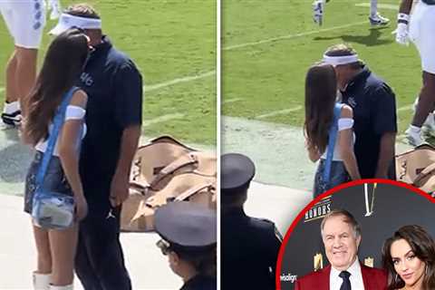 Jordon Hudson Chats With Bill Belichick In Miniskirt Before UNC Football Game