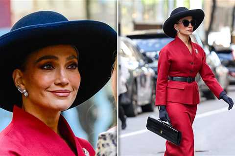 Jennifer Lopez Sizzles in All-Red Look on NYC Set of New Thriller