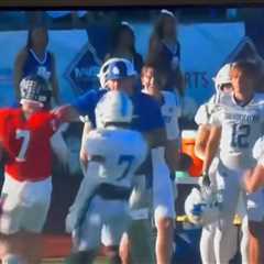 High school coach shoves opposing QB to spark wild sideline fight during state championship game