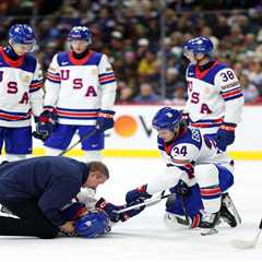 USA’s Cole Hutson stretchered off ice, taken to hospital after getting hit by puck at World Juniors ..