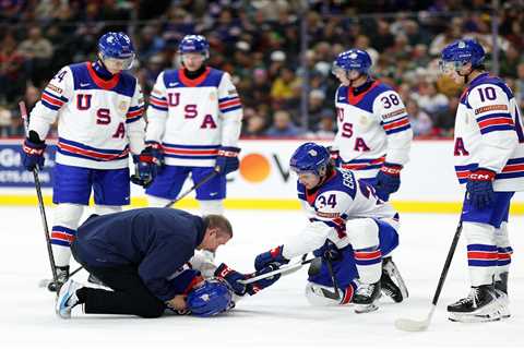 USA’s Cole Hutson stretchered off ice, taken to hospital after getting hit by puck at World Juniors ..