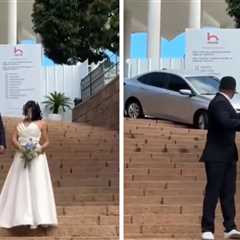 Car Crashes Wedding Photoshoot on Cathedral Stairs, See Video