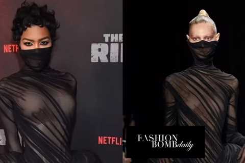 Teyana Taylor Makes a Statement in a Black Ashi Studio Haute Couture Look with Exaggerated Hips at..
