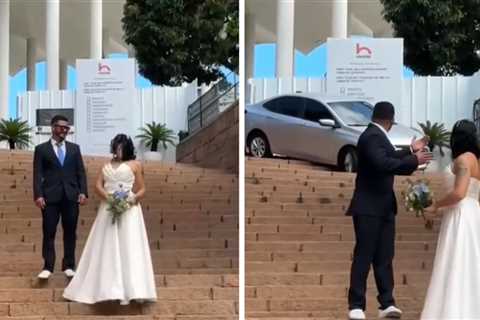 Car Crashes Wedding Photoshoot on Cathedral Stairs, See Video