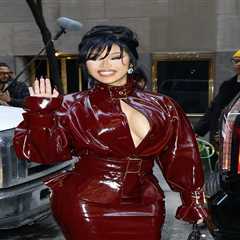 Cardi B Storms Saturday Night Live Wearing Rowen Rose Burgundy Patent Look, Custom Bryan Hearns,..