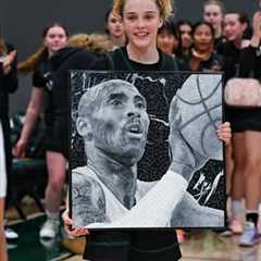 Amalia Holguin gifted painting of Kobe Bryant from Ontario Christian