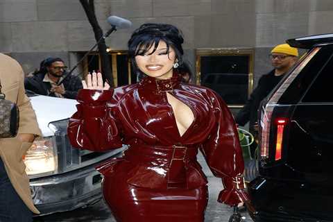 Cardi B Storms Saturday Night Live Wearing Rowen Rose Burgundy Patent Look, Custom Bryan Hearns,..