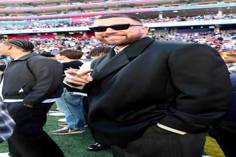 Travis Kelce smiles during Super Bowl 2026 appearance one year after Chiefs heartbreak