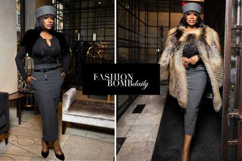Kandi Burruss Stuns in Black and Grey The Frankie Shop Look with a iStyleBySonia Fur and Gucci Heels