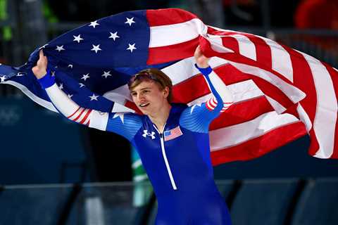 American Jordan Stolz wins second straight speed skating gold in Olympic record time