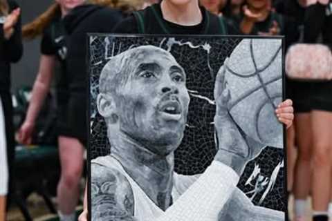 Amalia Holguin gifted painting of Kobe Bryant from Ontario Christian