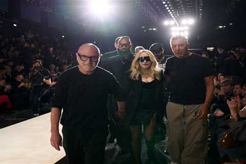On the Scene at Dolce & Gabbana Fall 2026 with Madonna Front Row: Black Lace, Statement Outerwear,..