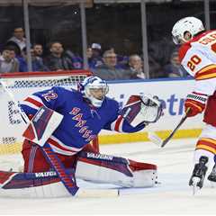 Alexis Lafreniere’s recent scoring spree continues with hat trick in Rangers’ win over Flames