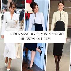 Lauren Sanchez Bezos in White and Black Sergio Hudson Fall 2026 Structured Peplum and Colorblock..