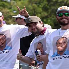 Tiger Woods fans wear shirts with his mugshot during PGA Tour’s Houston Open after DUI crash