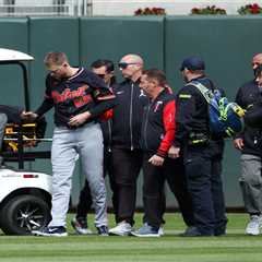 Bloodied Parker Meadows carted off after scary head-to-head collision with Riley Greene