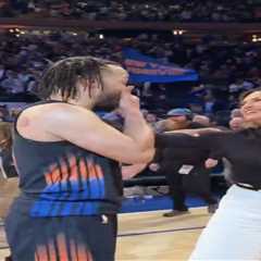 Jalen Brunson, Knicks superfan Mariska Hargitay share tender moment to celebrate Game 2 win