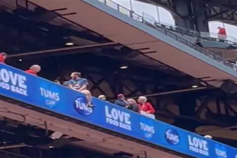 Cardinals fan dangerously hangs off upper deck ledge in terrifying scene