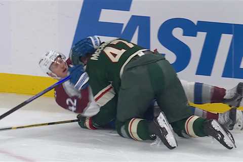 Michael McCarron rips ‘dirty’ Josh Manson for butt-end to face as tensions flair in Wild-Avalanche..