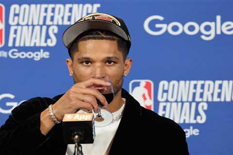Josh Hart enjoys wine at press conference after Knicks make easy work of Cavaliers