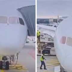 Several Injured As Lufthansa Plane Collapses At Gate on Video