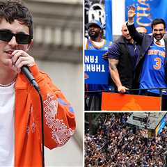 Timothée Chalamet Hypes Up Crowd at New York Knicks Championship Parade