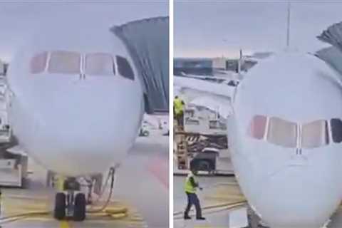 Several Injured As Lufthansa Plane Collapses At Gate on Video