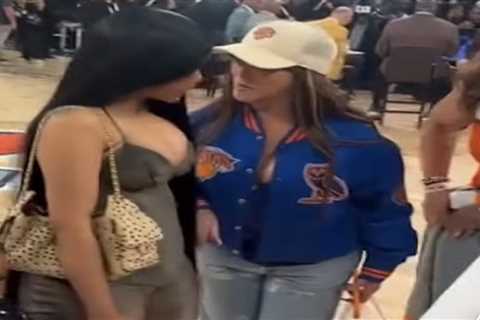 Cardi B in Custom Jenna X1000 and Jordyn Woods in Custom Tailored by Zunyda at the New York Knicks..