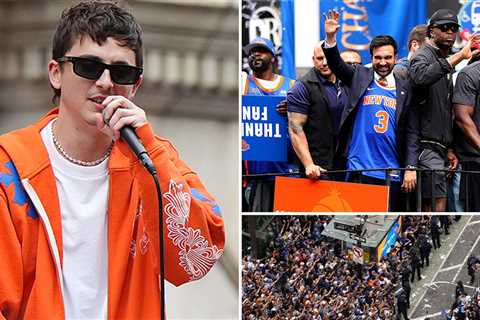 Timothée Chalamet Hypes Up Crowd at New York Knicks Championship Parade